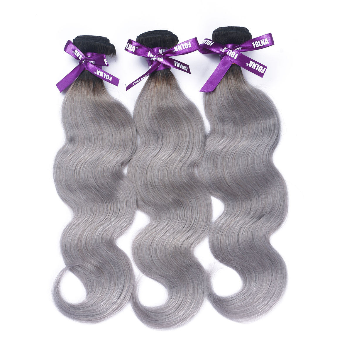 1b Silver Gray Ombre Hair Indian Remy Hair Human Hair Weaves Body Wave