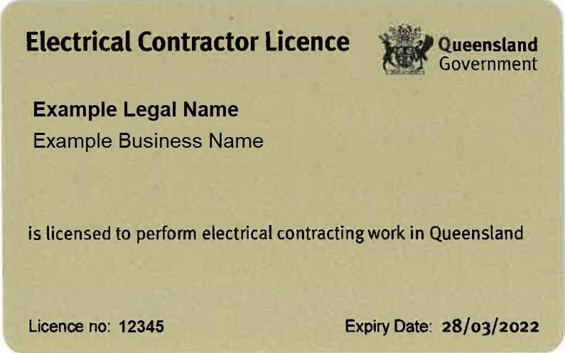 Electrcial Contractors License Card