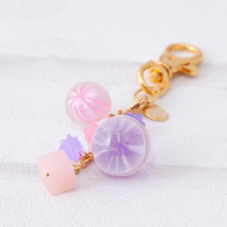 "Candy Bag Charm Keychain Grape" Click here for products using grape beads.