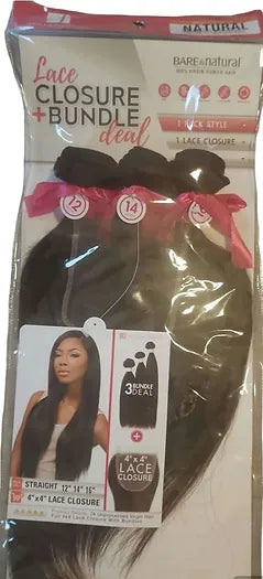 Sensationnel Bare & natural straight 4x4 closure-Natural : 12"14"16" - Marie's Beauty Supply