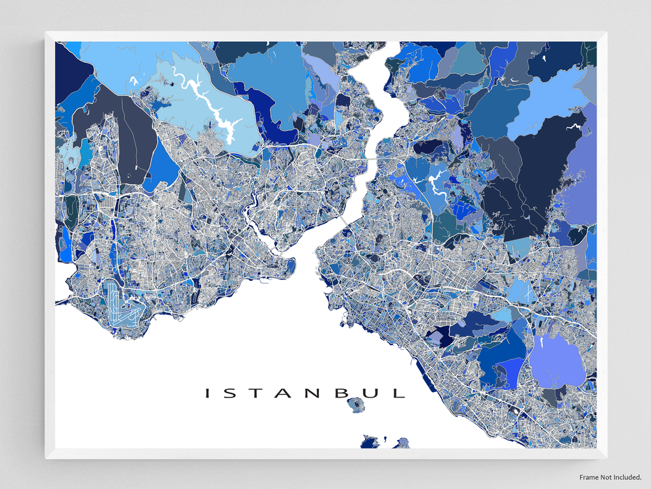 Istanbul Map Print, Blue Geometric Turkey City Poster Wall Art Maps ...