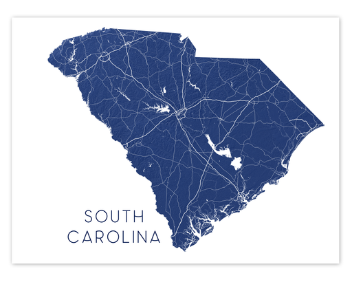 South Carolina Map Wall Art Print Poster, USA SC State Road Maps