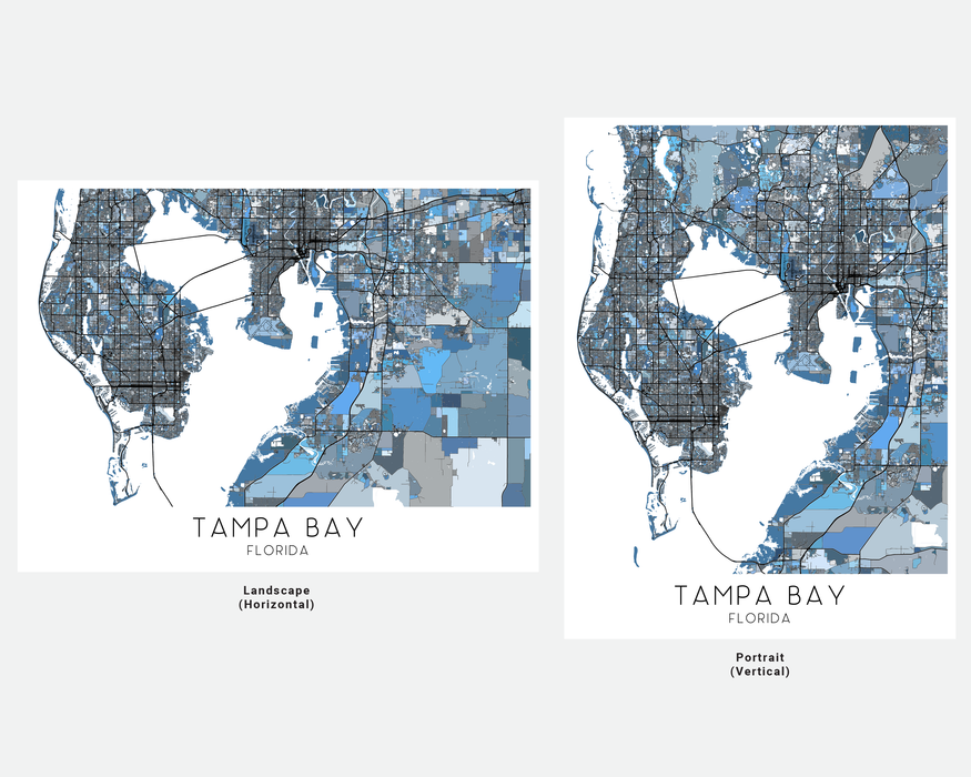 Tampa Bay Map Print - Tampa Bay Wall Art Prints, Denim Blue Geometric