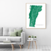 Vermont state map print with natural landscape and main roads in Green designed by Maps As Art.