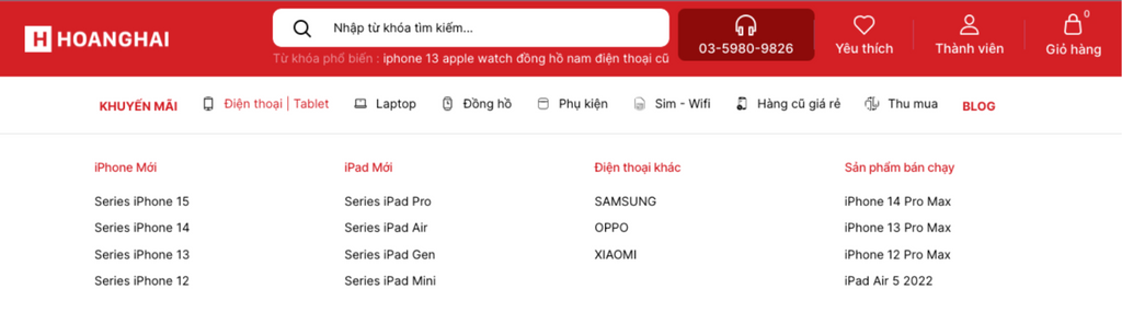 A strategic category redistribution of Hoang Hai Mobile website