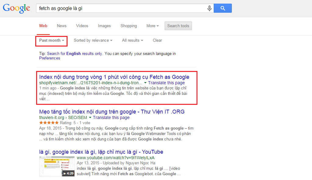 Thậm chí bài viết còn đứng vị trí số 1 nếu như chọn hiển thị kết quả tìm trong vòng 1 tháng vừa qua.