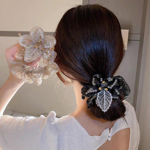 SheFav Large Mesh Flower Ponytail Holder Hair Scruchies