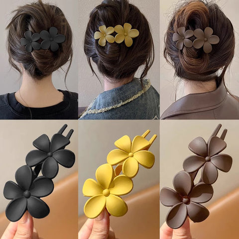 Solid Flower Hair Clips Claws Bun Updo Holders