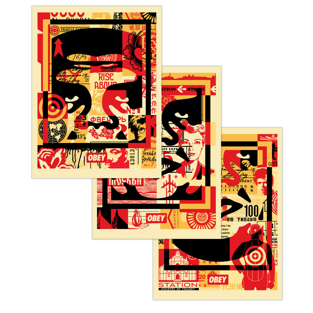 Obey 3 Face Collage 18x24 Signed Offset Lithograph Set Obey Giant