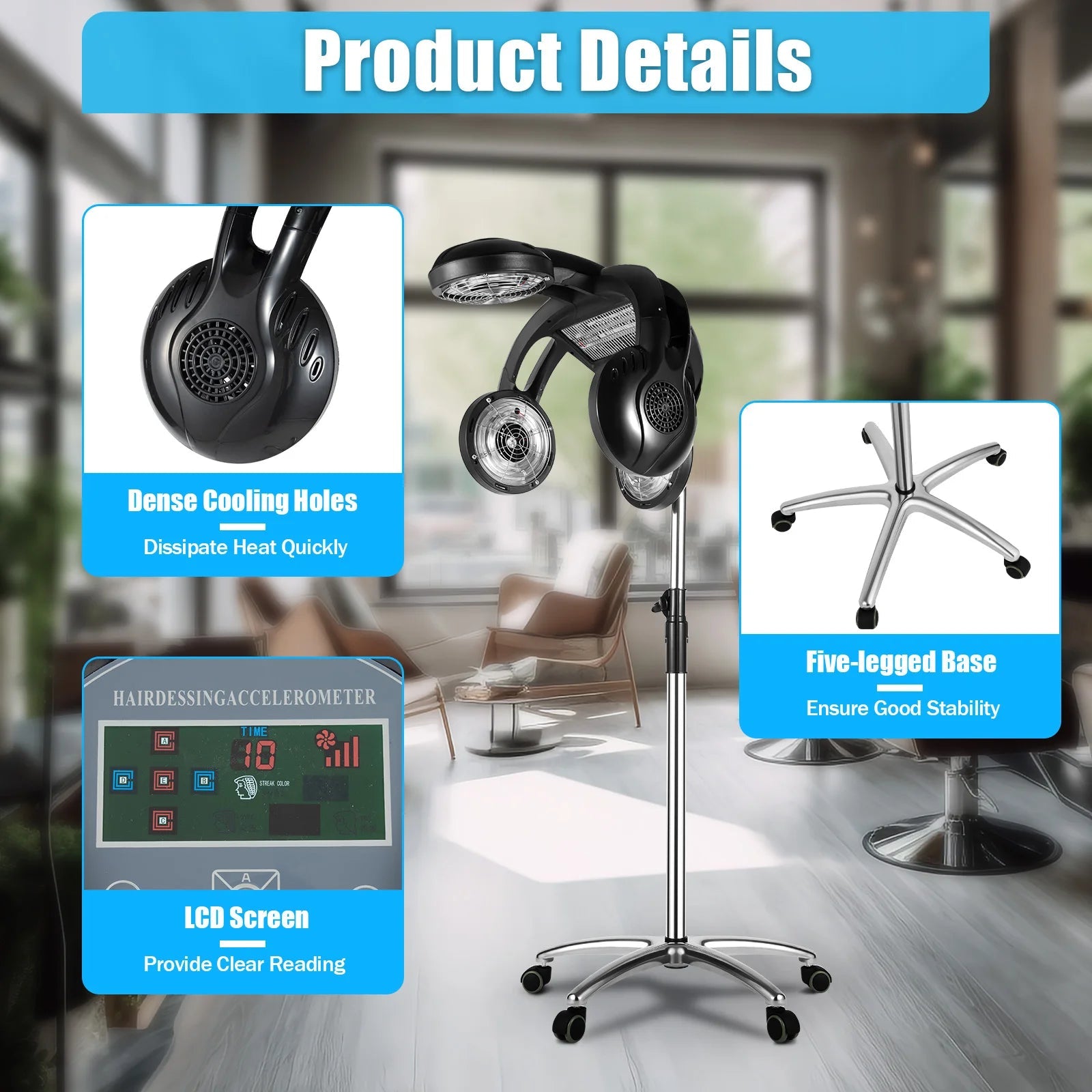 1400W Salon Professional Standing Infared Lamp Hair Hood Dryer