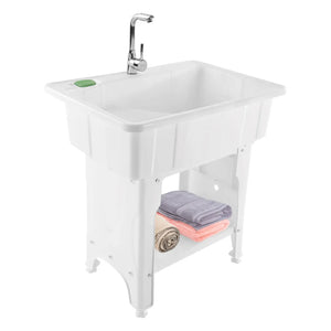 Freestanding Plastic Laundry Sink with Washboard, Utility Sink with Water Faucet - MD DC PRINT