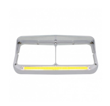 24 Led Rectangular Dual Headlight Bezel with Visor & GLO  Light Amber Led Clear Lens  -  32701