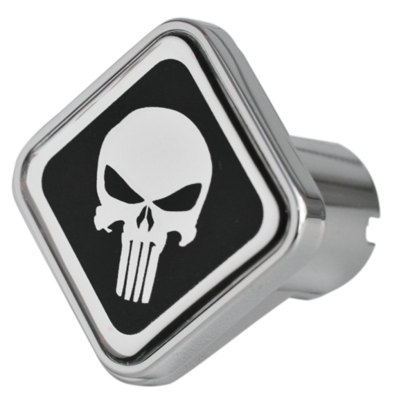 Chrome Air Valve  Square Knob With Black Punisher Logo  -  CK-PUN-S-6090