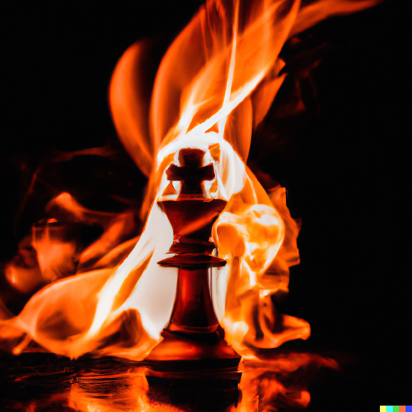 bishop style chess piece on fire