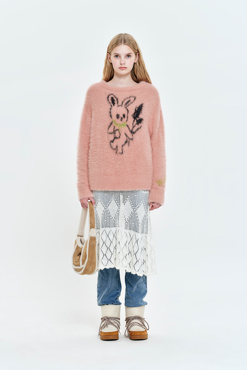 WITTY BUNNY HOLIDAY GRAPHIC KNIT【IVORY】