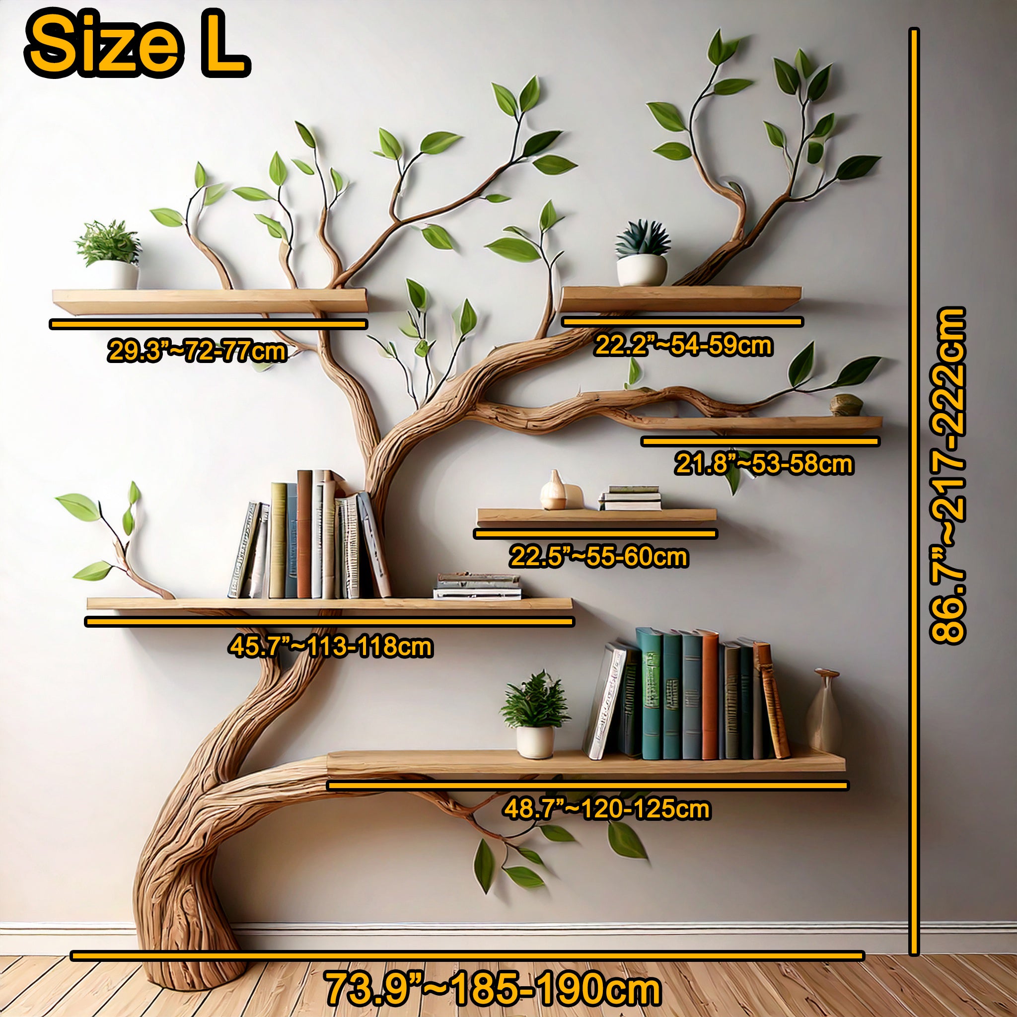 LeafNest Tree Bookshelf – Nature-Inspired Wall Bookcase with Live Edge Wood Shelves - Bespoke Wood TTK