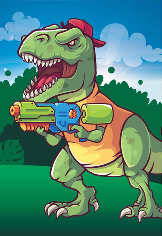 t rex with a water blaster