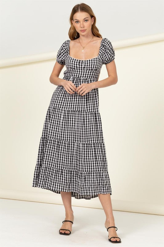 HYFVE Somewhere to Go Tie-Back Gingham Print Midi Dress