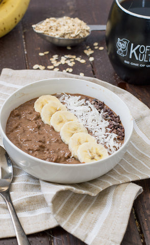 Chocolate Coffee Oatmeal made with Koffee Kult Coffee to get your day started on the right foot! Vegan, gluten free, and so easy!