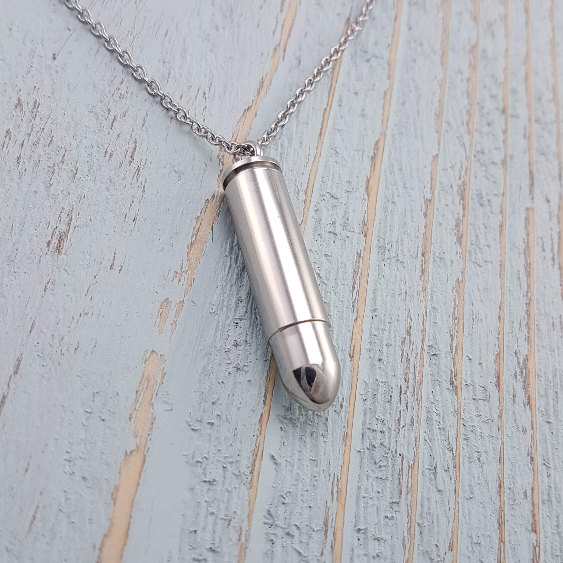 Small Bullet Urn Pendant Necklace - Stainless Steel