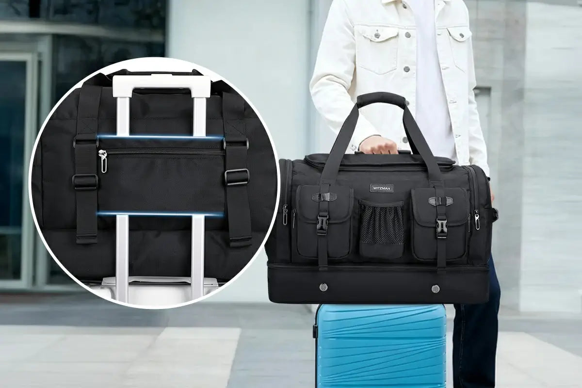 WITZMAN B723 attached to suitcase via rear trolley sleeve