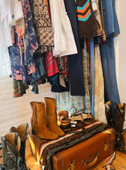 Vintage Clothing Rack and Various Vintage Shoes