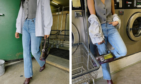 Styled outfit with denim and button down shirt