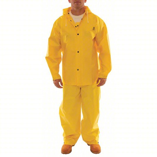 Tingley S56307 L Rain Suit 3-Piece Rain Suit with Jacket, Detachable Hood, and Bib Overalls, Yellow, L