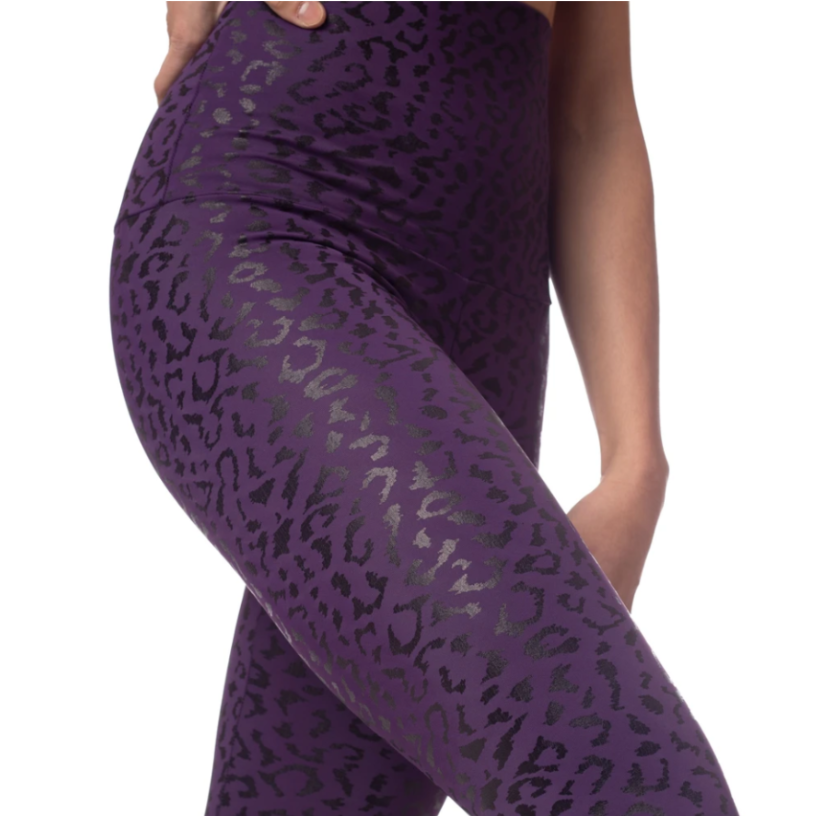 Leopard Foil Legging - Eggplant