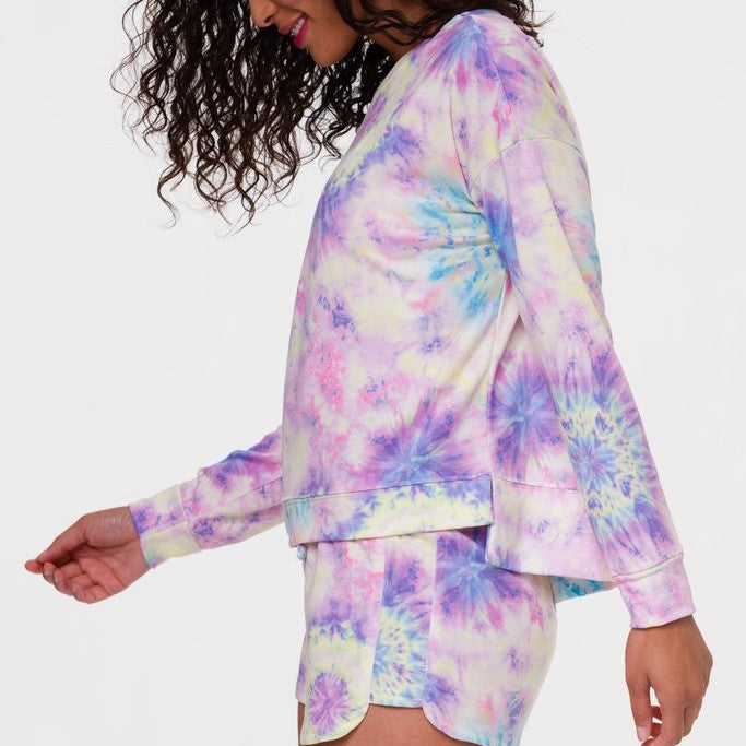 High Low Sweatshirt - Neon Tie Dye