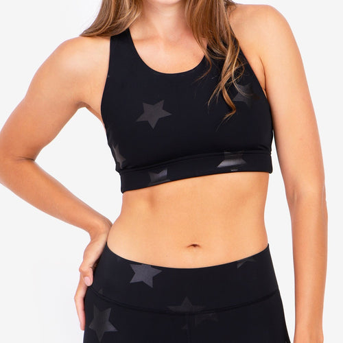 UpLift Sports Bra in Black Rainbow Foil Haze –