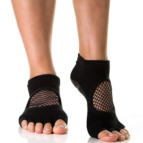 Arebesk Fishnet Open Toe Grip Socks - Purple Black (Barre / Pilates)