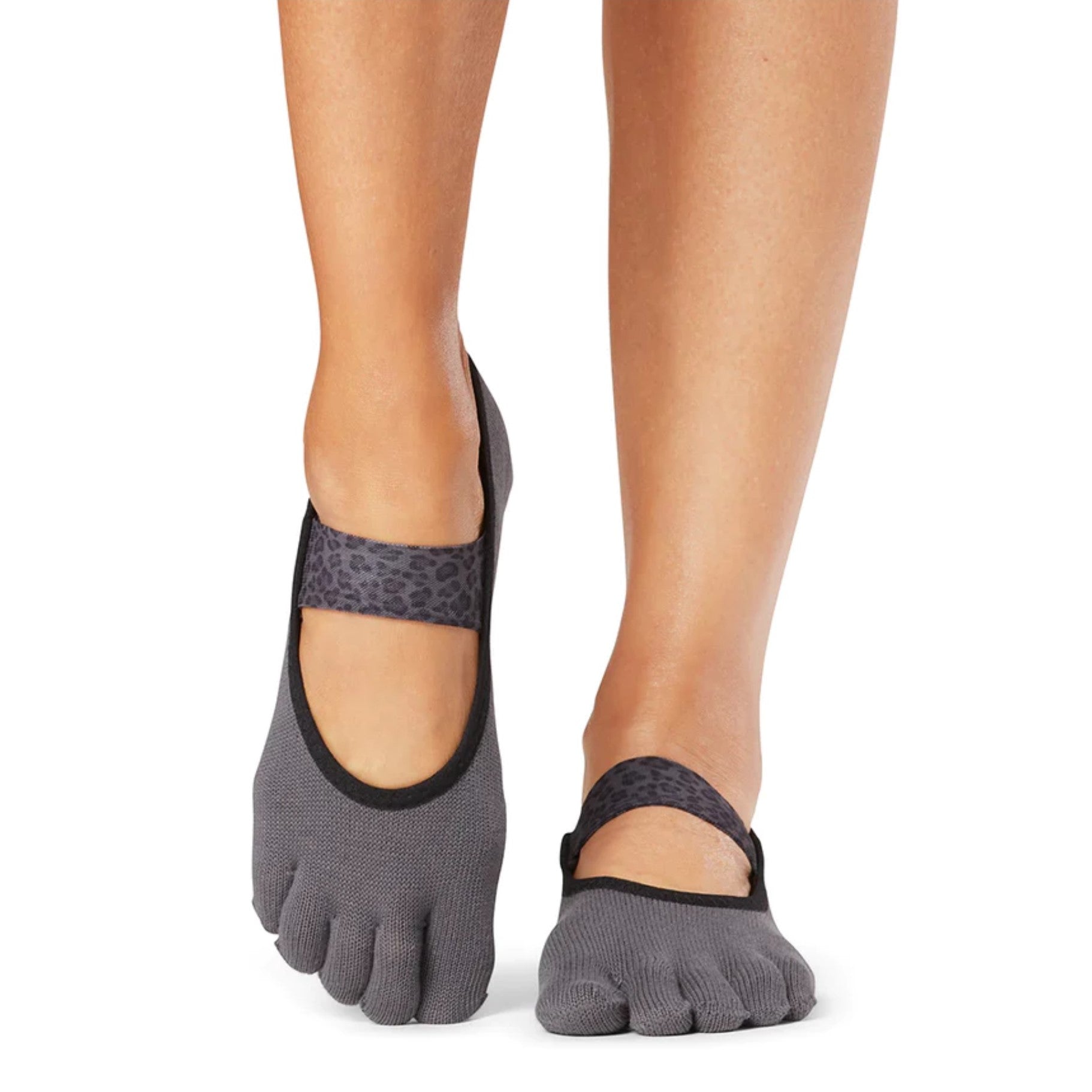 Mia Full Toe - Charcoal Leopard Grip Socks (Barre / Pilates)