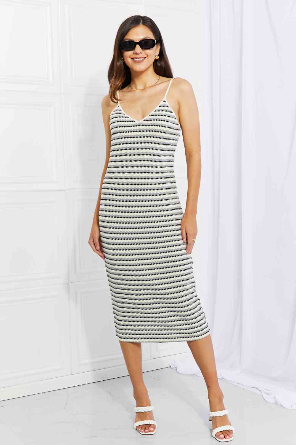 Striped Sleeveless Midi Dress