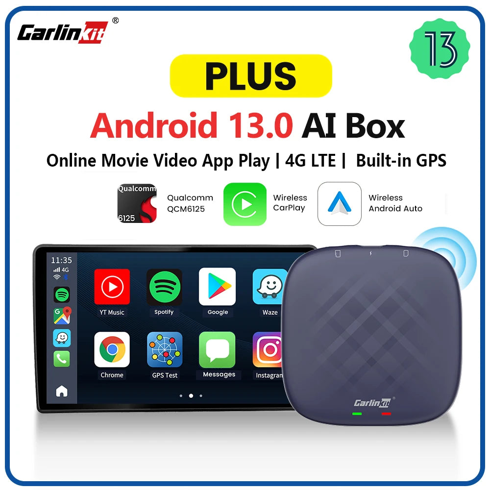 Carlinkit CarPlay Ai TV Box Plus Android13 8+128GB QCM 8-Core 665 6125 Wireless CarPlay