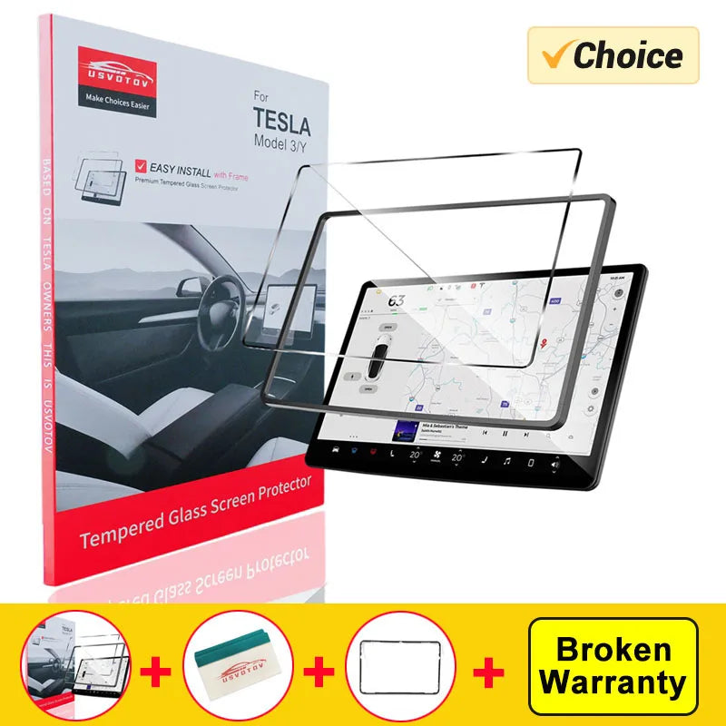 HD Matte Tempered Glass Screen Protector For Tesla Model 3 Y Fingerprint-proof