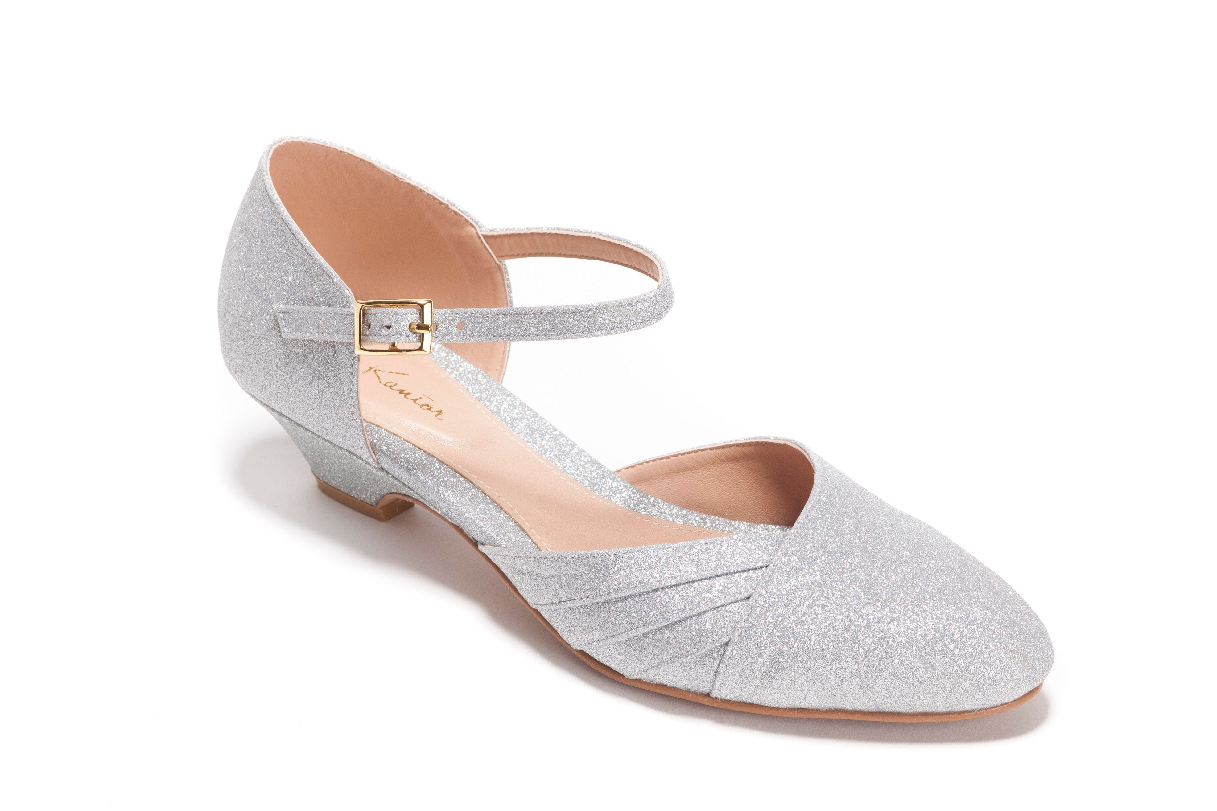 low heeled silver shoes