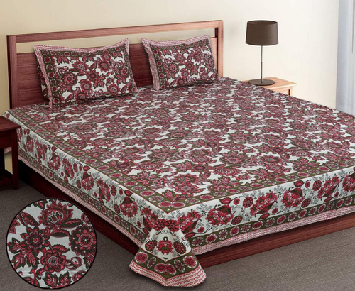Trendily Premium Jaipuri Printed Ethnic Floral Bedsheet, 100% Cotton Bedsheet for Double Bed King Size  (1 Bed Sheet+2 Pillow Covers)  (BS-021)