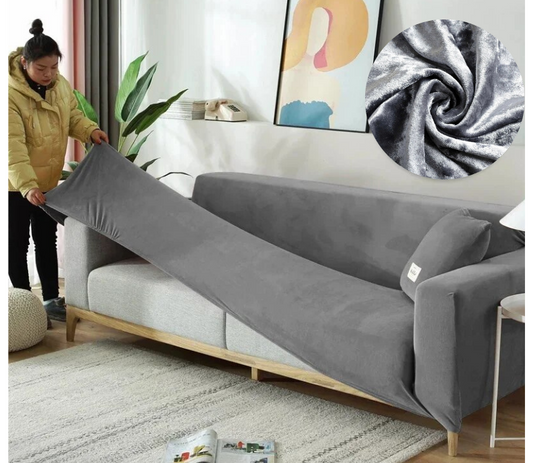 Trendily Velvet Elastic Universal Stretchable Sofa Cover Shiny Crushed Elegance Grey  (SC-024)