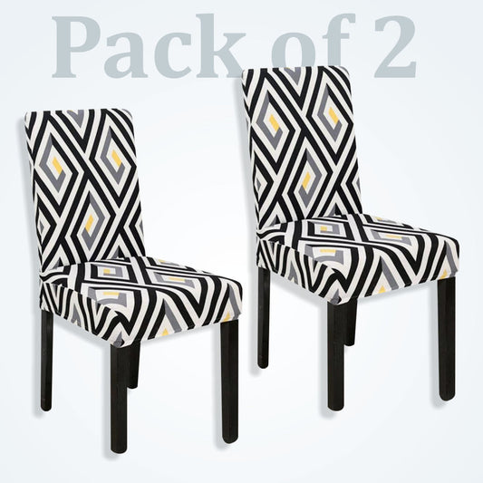 Trendily Stretchable Chair Covers White Black Lining Pattern (CC-150)