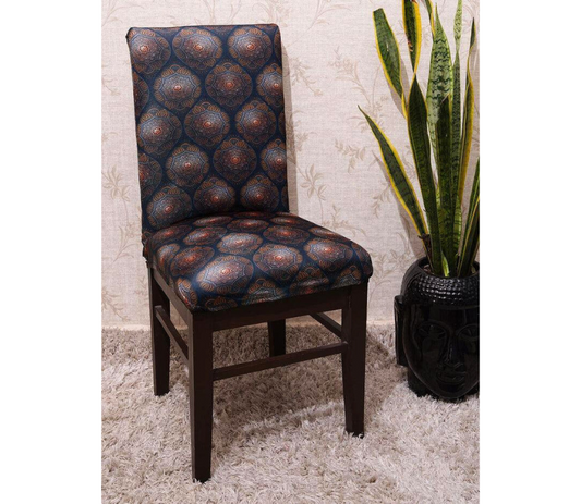 Trendily Stretchable Chair Covers Dark Blue Abstract Mandala (CC-130)