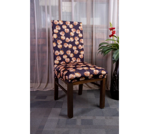 Trendily Stretchable Chair Covers Dark Brown Botanical (CC-133)