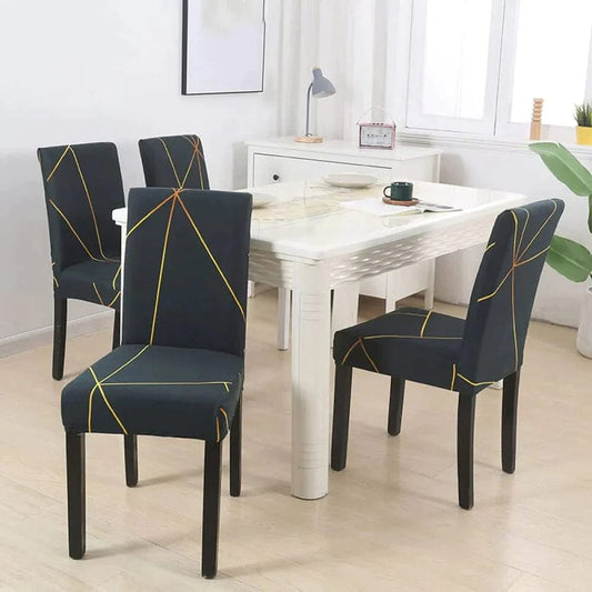 Trendily Stretchable Chair Covers Dark Green Golden Geometric (CC-134)