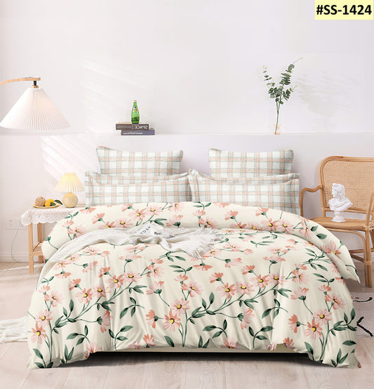 Elastic Fitted Printed King Size Bedsheet With 2 Pillow Covers (BS-033)
