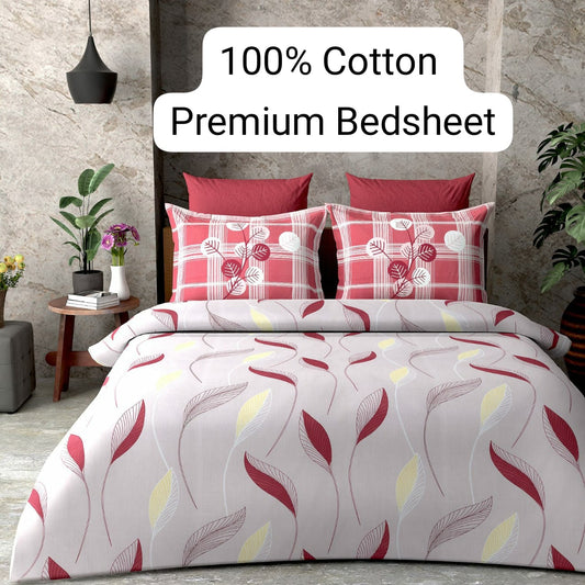 Trendily Elastic Fitted Bedsheet, Polycotton - Double Bed Size (1 Bed Sheet+2 Pillow Covers) (BS-013)