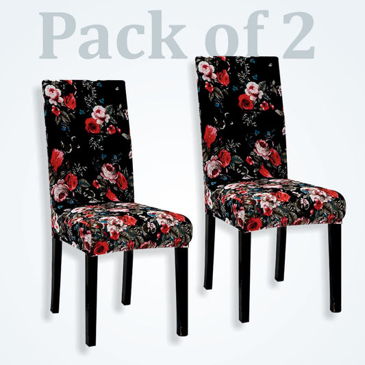 Trendily Stretchable Chair Covers Black Red Floral (CC-152)
