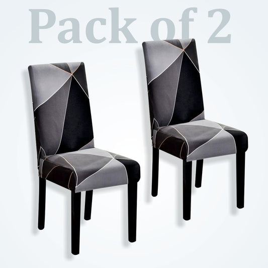 Trendily Stretchable Chair Covers White Black Geometric Pattern (CC-151)