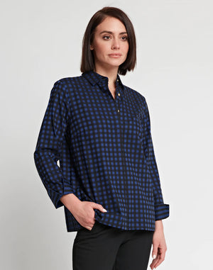 Xena Long Sleeve Black Stripe/Gingham Combo Shirt - Bella Luna Gifts