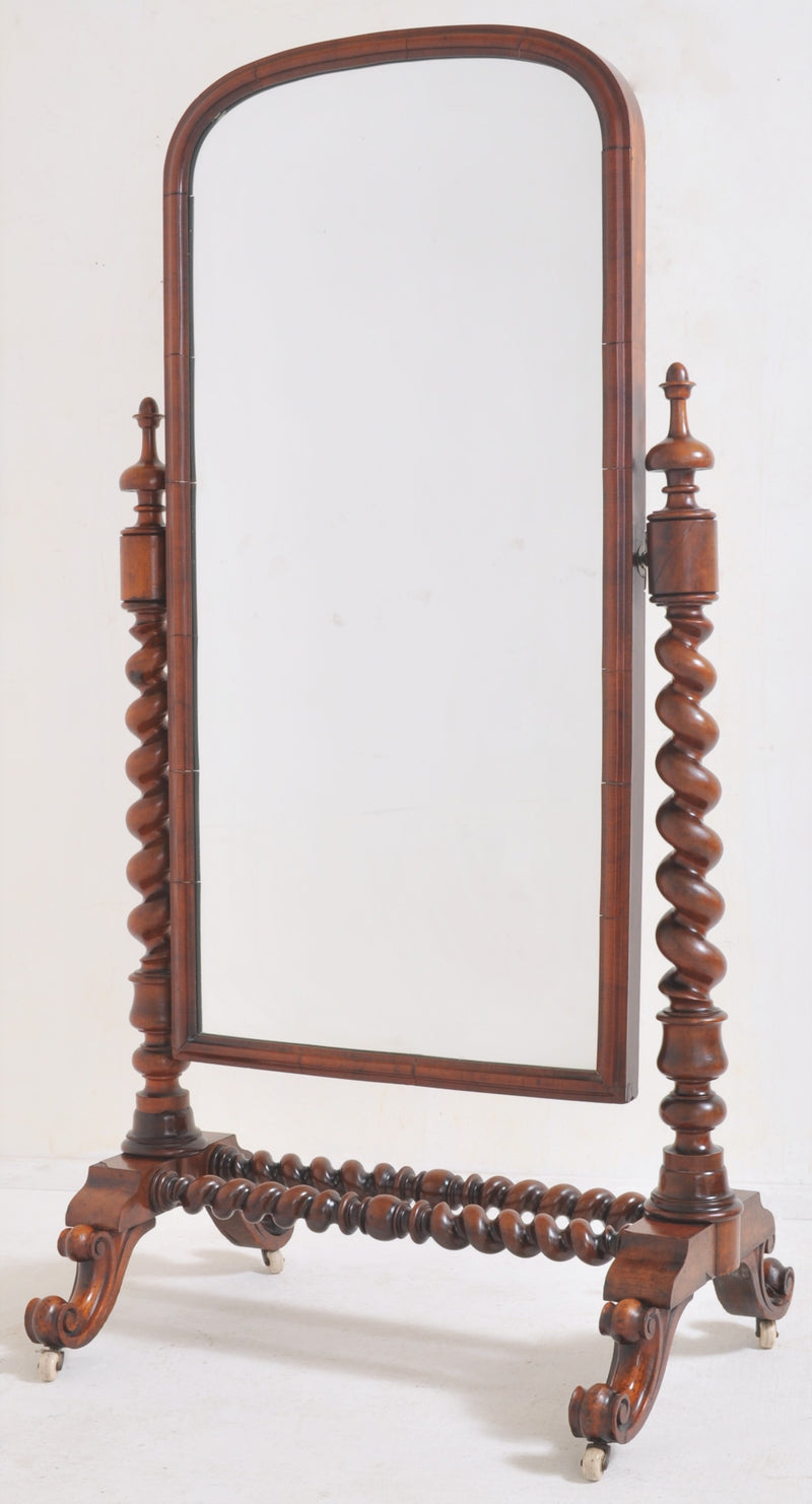 Antique English Mahogany 'Barley-Twist' Cheval/Dressing Mirror, Circa 1860