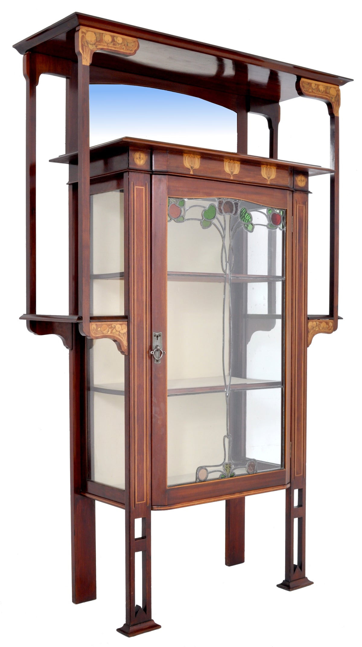 Antique Art Nouveau Inlaid Mahogany China Cabinet by Shapland & Petter for Liberty of London, Circa 1900